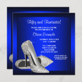 ブルー王室のハイヒールウーマンバースデーパーティー 招待状 (正面/裏面)