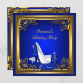 ブルー王室のハイヒールエレガントバースデーパーティー 招待状 (正面/裏面)