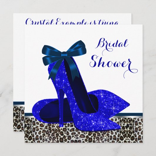 ブルー王室のハイヒールブライダルシャワー 招待状 (正面/裏面)