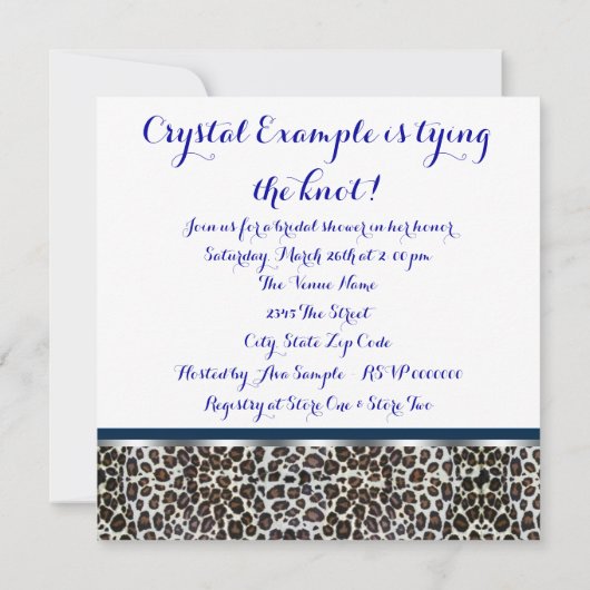 ブルー王室のハイヒールブライダルシャワー 招待状 (裏面)