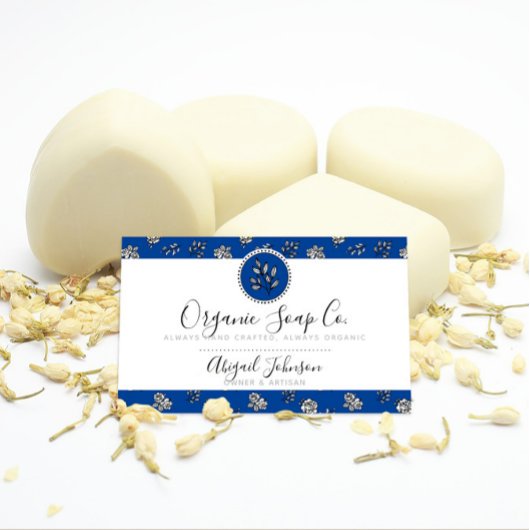 ブルー王室のハンドドローバラと葉アーティザンズ 名刺