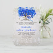 ブルー王室のハートリーフの木結婚の童話 招待状 (スタンド正面)