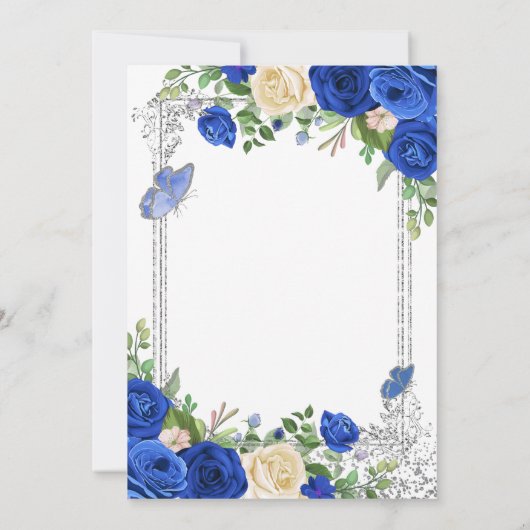 ブルー王室のバタフライガーデンパーティー80誕生日 招待状 (裏面)