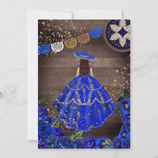 ブルー王室のバラウエスタンチャロ素朴キンセアニェラ  招待状 (裏面)