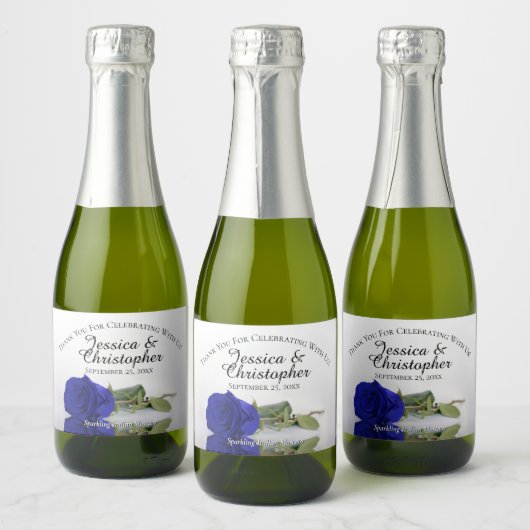 ブルー王室のバラクラッシー結婚ズサンキューミニ スパークリングワインラベル (ボトル)