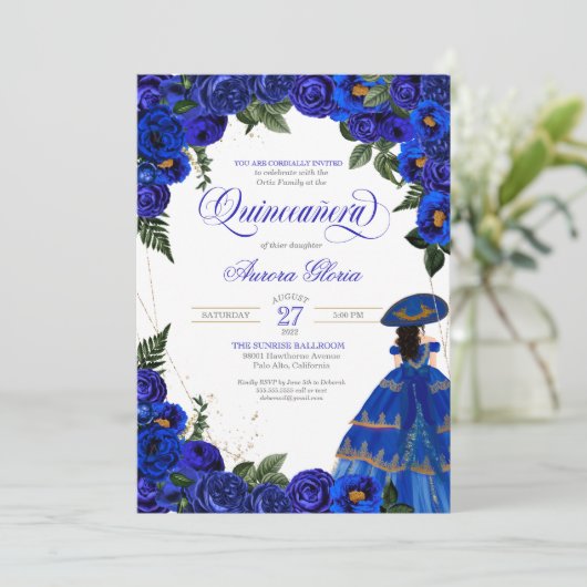 ブルー王室のバラシエレガントャロドレスキンセナー 招待状 (スタンド正面)