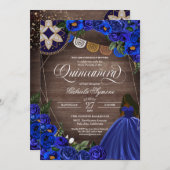 ブルー王室のバラズウエスタンチャロキンセアニェラドレス 招待状 (正面/裏面)