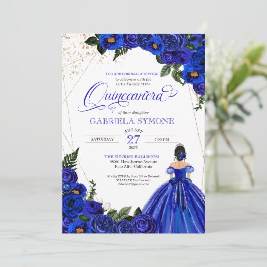 ブルー王室のバラドレエレガントスティアラキンセアニェラ 招待状 (スタンド正面)