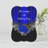 ブルー王室のバラバースデーパーティーレースブラックシルバー 招待状 (スタンド正面)