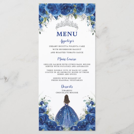 ブルー王室のバラフローラガールドレスキンセアニラメニュー プログラム (正面)