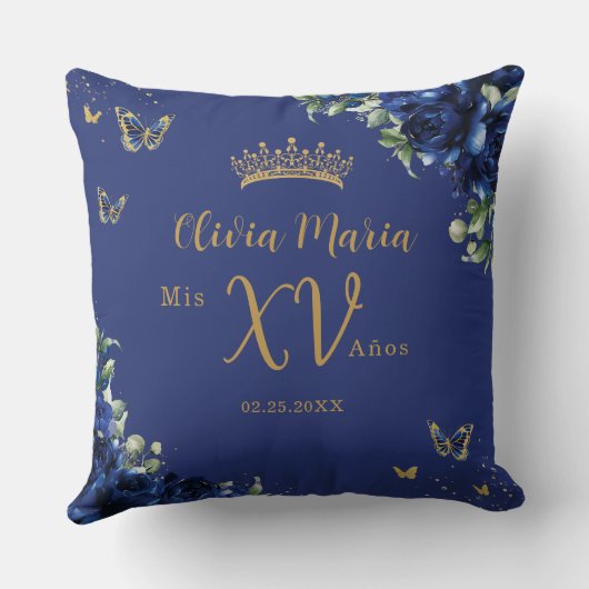 ブルー王室のバラフローラ写真キンセアニラメメント クッション (裏面)