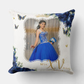 ブルー王室のバラフローラ写真キンセアニラメメント クッション (正面)