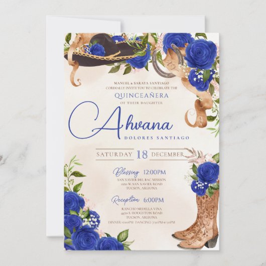 ブルー王室のバラヴィンテージシャーロウェスタンキンセアニェラ 招待状 (正面)