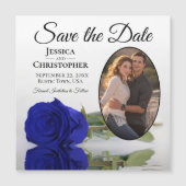 ブルー王室のバラ結婚式の日付を保存フォトマグネット (正面)