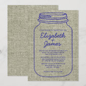 ブルー王室のバーラップメイソンジャー結婚式招待状 招待状 (正面/裏面)