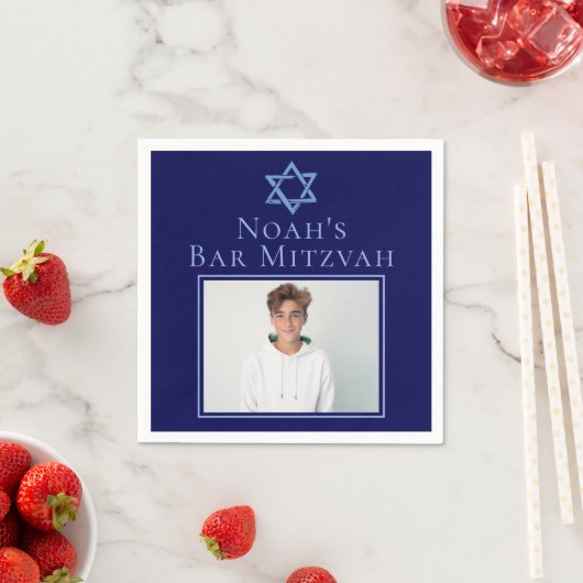 ブルー王室のバー(ユダヤ教の)バル・ミツバーパーティーPhoto Star of David スタンダードカクテルナプキン (インサイチュ)