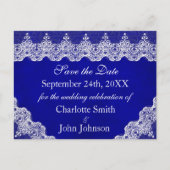 ブルー王室のパーソナライズされたコバルトレース日付を保存 案内ポストカード (正面)