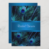 ブルー王室のパープルピーコックブライダルシャワー 招待状 (正面/裏面)