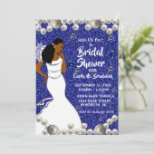 ブルー王室のパールアフリカ系アメリカブライダルシャワー 招待状 (スタンド正面)