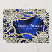 ブルー王室のパールグラムバースデーパーティー 招待状 (正面/裏面)