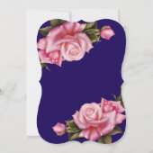 ブルー王室のピンクローズフローラ金ゴールド誕生日パーティー 招待状 (裏面)