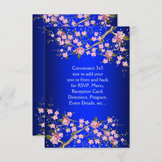 ブルー王室のピンク日本のさくらんぼ咲きRSVP 出欠カード (正面/裏面)