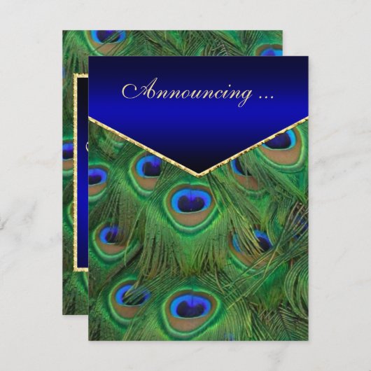 ブルー王室のピーコック結婚の発表 招待状 (正面/裏面)