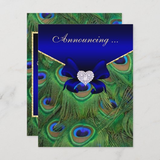 ブルー王室のピーコック結婚の発表 招待状 (正面/裏面)