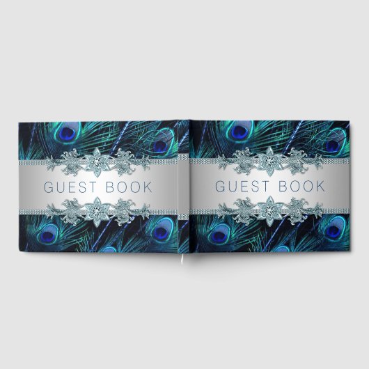 ブルー王室のピーコッ結婚クズゲストブック ゲストブック (全面)