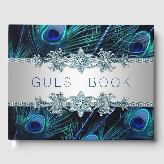 ブルー王室のピーコッ結婚クズゲストブック ゲストブック (正面)