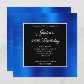 ブルー王室のフォイル黒白40歳の誕生日 招待状 (正面/裏面)