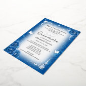 ブルー王室のフローラウォーターカラーキンセアニラシルバー 箔招待状 (回転した状態)