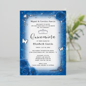 ブルー王室のフローラウォーターカラーキンセアニラシルバー 箔招待状 (立ち正面)