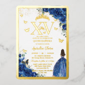 ブルー王室のフローラキンセアニラクリン15 XV金ゴールド 箔招待状 (正面)