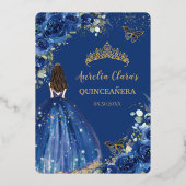 ブルー王室のフローラキンセアニラクリン15 XV金ゴールド 箔招待状 (裏面)