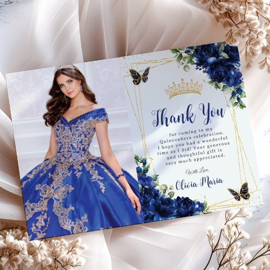 ブルー王室のフローラキンセアニラ蝶写真 サンキューカード