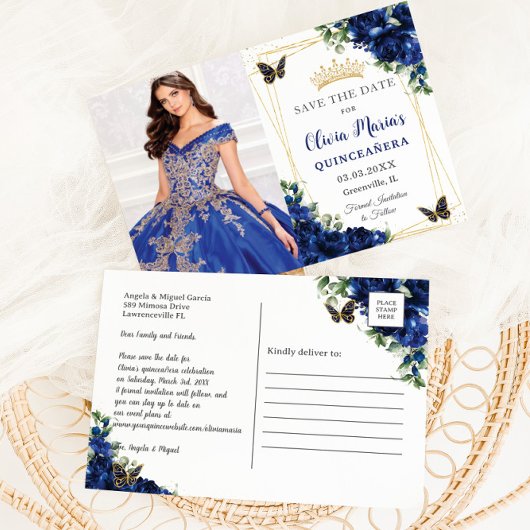 ブルー王室のフローラキンセアニラ蝶写真 案内ポストカード