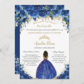 ブルー王室のフローラダマリクエスト金ゴールドキンセアニラXV 招待状 (正面/裏面)