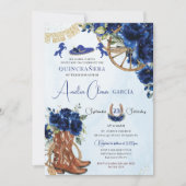 ブルー王室のフローラチャロ女性のカーボーイキンセアニェラXV 15 招待状 (正面)