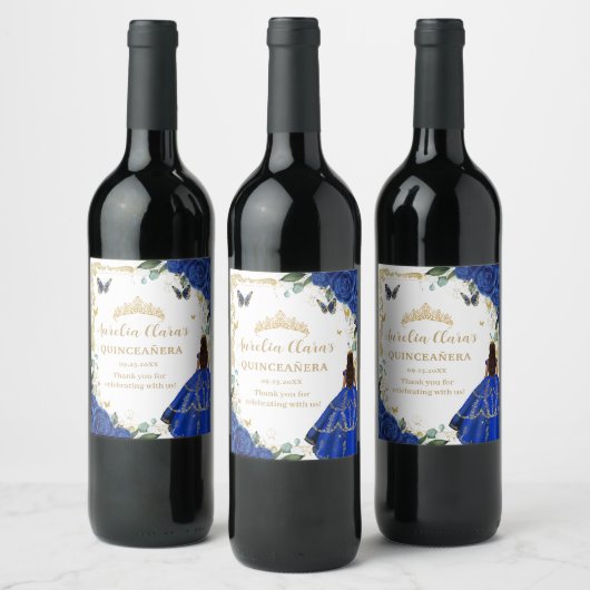 ブルー王室のフローラドレスキンセアニラヴィンテージ金ゴールド ワインラベル (ボトル)