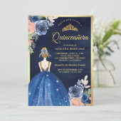 ブルー王室のフローラドレスネイビー金ゴールドキンセアニェラ 招待状 (スタンド正面)