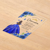 ブルー王室のフローラドレスバタフライキンセアニェラ アクリル招待状 (レイダウン)