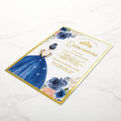 ブルー王室のフローラドレスプリンセスキンセアニェラ金ゴールド 箔招待状 (回転した状態)