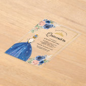 ブルー王室のフローラドレスプリンセス金ゴールドキンセアニェラ アクリル招待状 (レイダウン)