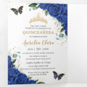 ブルー王室のフローラバタフライクインセアニラ15枚 三つ折り招待状 (内部最初)