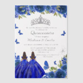 ブルー王室のフローラバタフライツインキンセアニェラ ベラム紙招待状 (正面)