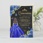 ブルー王室のフローラバタフライブラック金ゴールドキンセアニェラ 招待状 (スタンド正面)