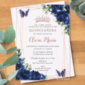 ブルー王室のフローラバラ金ゴールドキンセアニラバタフライ アクリル招待状