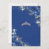 ブルー王室のフローラバラ金ゴールドキンセアニラ誕生日 招待状 (裏面)