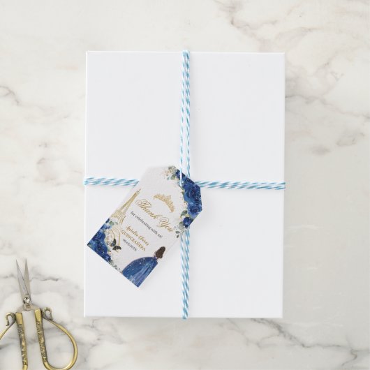 ブルー王室のフローラパリ金ゴールドキンセアニラ誕生日 ギフトタグ (より糸付き)